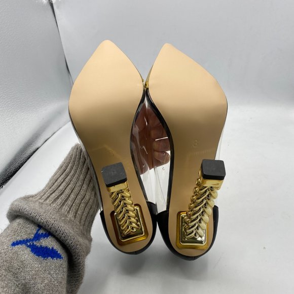 FSJGolden Block High Heels Clear Pumps Pointed Toe Dress Party Evening Shoes - Picture 8 of 11